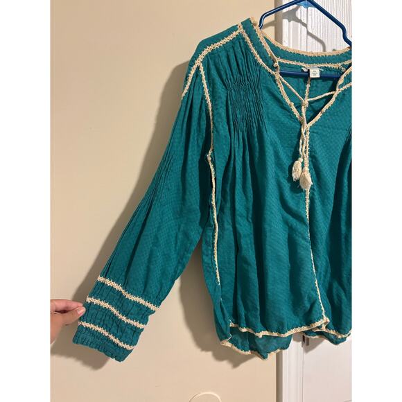 Sundance boho teal embroidered cotton top blouse - Picture 3 of 11